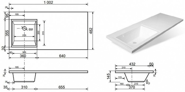 Раковина Bellezza Даллас левая 1000 4627179377625